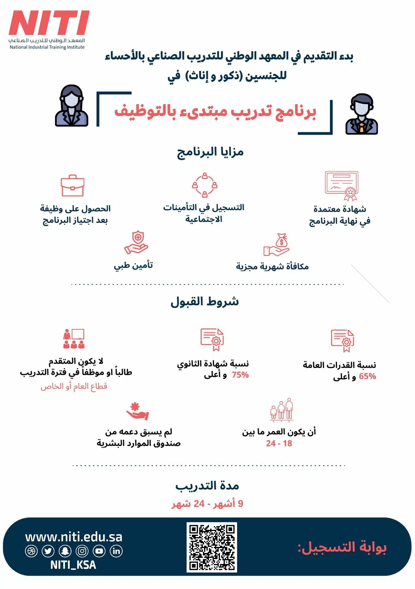 برنامج تدريب مبتدئ بالتوظيف لحملة شهادة الثانوية في المعهد الوطني للتدريب الصناعي 1