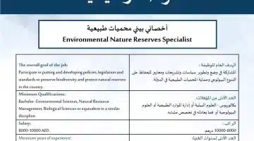فرصة وظيفية (اخصائي بيئي محميات طبيعية) براتب يصل إلى 10،000 درهم 10
