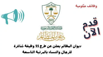 ديوان المظالم يعلن عن طرح 11 وظيفة حكومية في الرياض بالمرتبة التاسعة 12