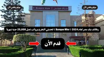 وظائف بنك مصر لعام 2024 ( Banque Misr ) لحديثي التخرج برواتب تصل 25,000 جنية شهريأ .. قدم الأن 5
